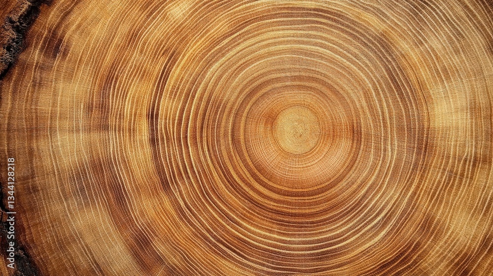 Poster a close-up view of a tree stump showing its intricate growth rings, highlighting the natural texture