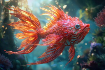 Majestic Red Fantasy Fish Underwater