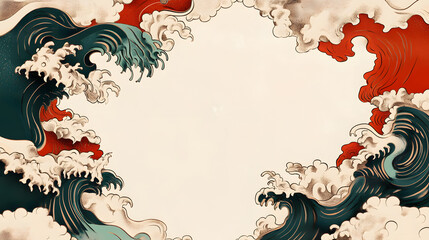 Elegant Vintage Japanese Wave Vector Border Artwork Remix