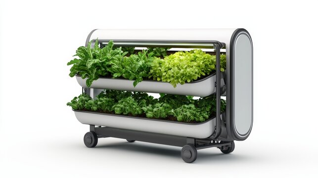 Modern indoor gardening system featuring tiered planters with fresh greens for sustainable living and home gardening.