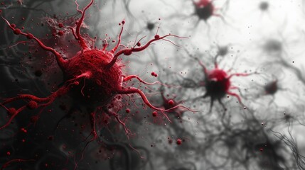 Red Evil Molecule Virus in Striking Black and White Contrast