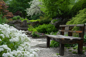 Fototapeta premium A serene garden scene with delicate white flowers in full bloom.