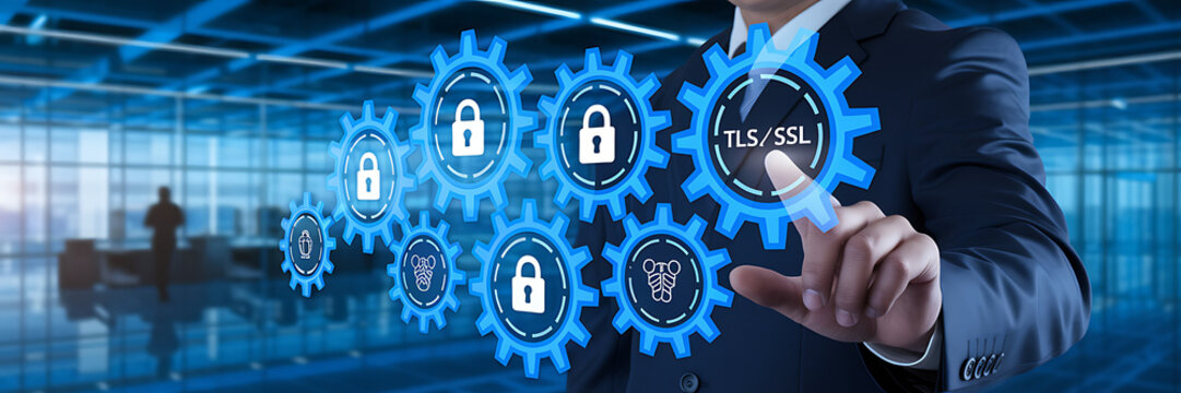 TLS/SSL Encryption &ndash; Secure Data Transmission & Cybersecurity, secure connection, HTTPS, website security, digital certificate, data encryption, network security, TLS handshake, SSL certificate.