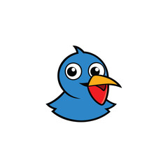Cartoon Blue Bird Logo – Red Beak, Language Learning, Tropical Roguelike Style