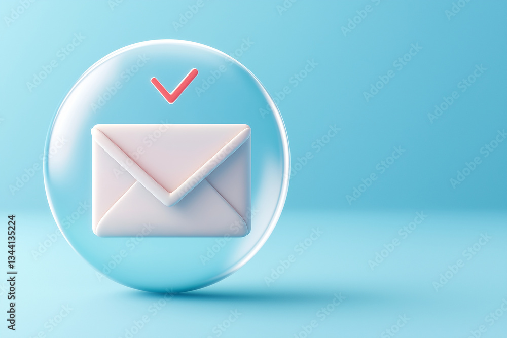 Poster modern and minimalistic design featuring 3d envelope icon within circular bubble, symbolizing email 