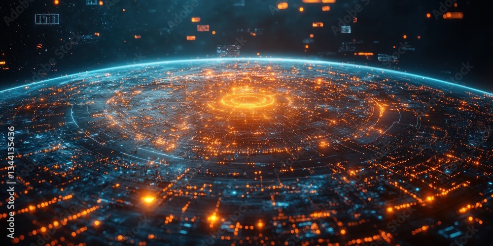 Poster digital globe connectivity network multimedia streaming technology communications cyberpunk visualiz