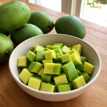 Raw mangoes cut into cubes, ugadi theme, kacha aam