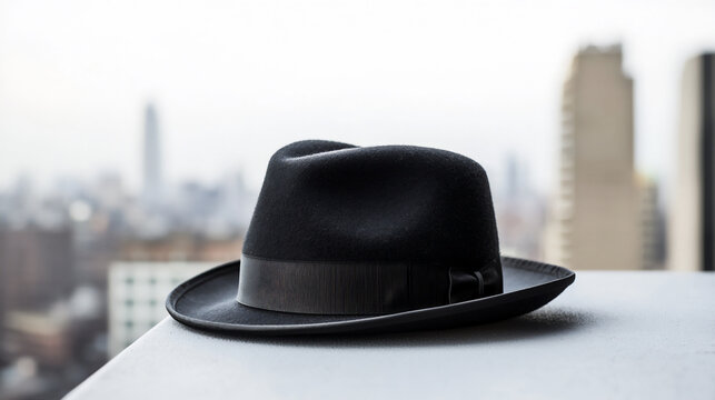  black porkpie hat on terrace