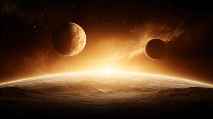 Obraz premium Alien exploration of cosmic black hole and planets in the milky way galaxy at dawn