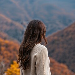 une jeune fille qui regarde la montagne en randonnée
