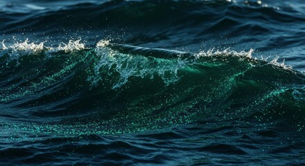 Dark Ocean Wave with Bioluminescent Sparkle Night Sea Texture