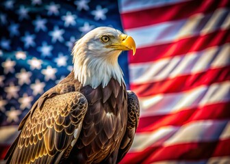 Majestic Bald Eagle with American Flag - Patriotism & Wildlife Stock Photo