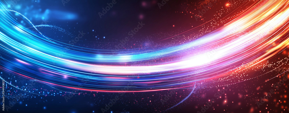 Poster vibrant abstract background featuring dynamic blue and red glowing lines, creating sense of movement
