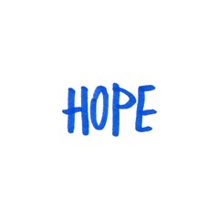 Hand-drawn blue marker text “Hope” isolated on a white background