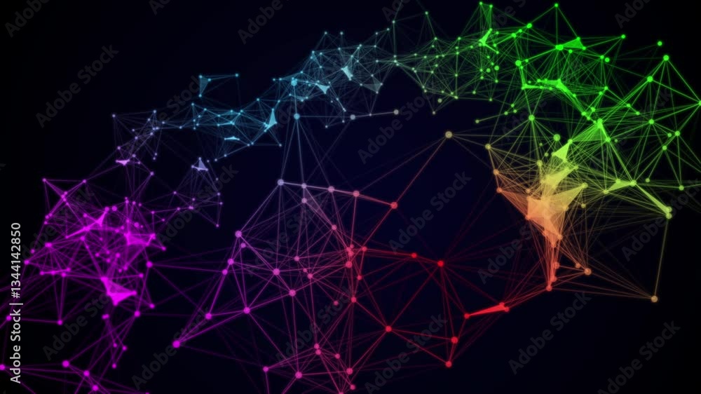 Poster loopable rainbow coloured and network communications on a dark background - loopable animation video