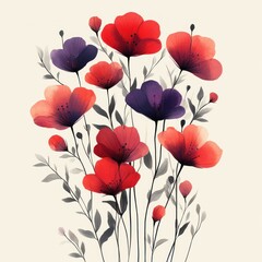 Fritillaria meleagris flowers blooming in spring vibrant purple on white background elegant minimalist botanical art