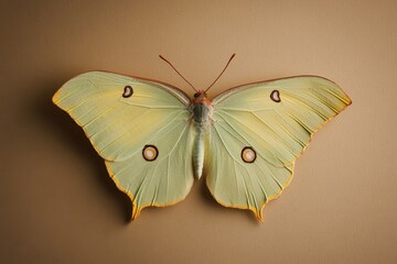 Obraz premium A beautiful yellow and green butterfly displays its wings in this view