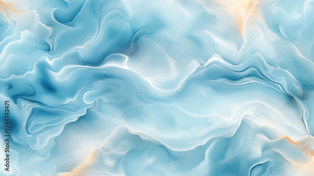Poster serene abstract background featuring fluid waves of blue and white, creating calming atmosphere. gen