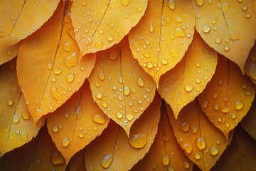 Obraz premium Autumn Leaf Details with Water Droplets Close Up Dried Foliage Natural Textures
