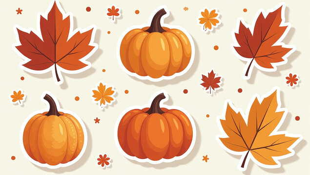 autumn stickers offer cozy fall designs cute illustrations holiday season vector flat