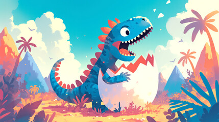 Obraz premium Dinosaur hatching adventure colorful jungle digital art whimsical scene