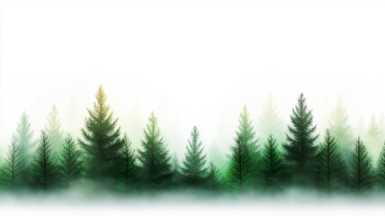 Obraz premium serene abstract watercolor illustration featuring misty forest landscape with tall evergreen trees various shades of green. soft fog creates tranquil atmosphere, evoking sense of calm and nature