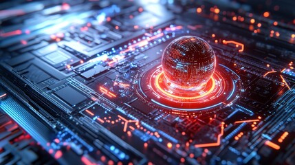 Fototapeta premium Futuristic Technology Sphere Digital Circuit Board 3D Render High-Tech Environment Close-Up View Innovation Concept