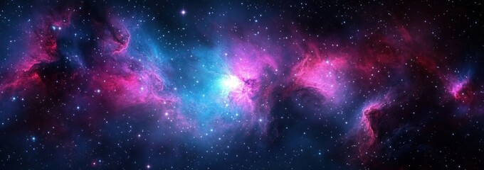 Naklejka premium Vivid Cosmic Nebula and Bright Stars in Deep Space