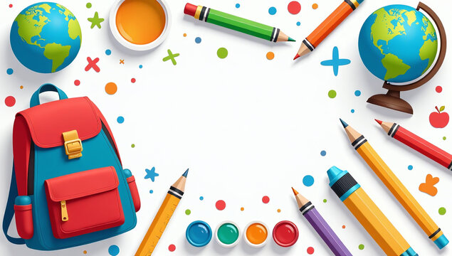 back school supplies include pencils pens backpacks globes paint stickers rulers suitable printing craft