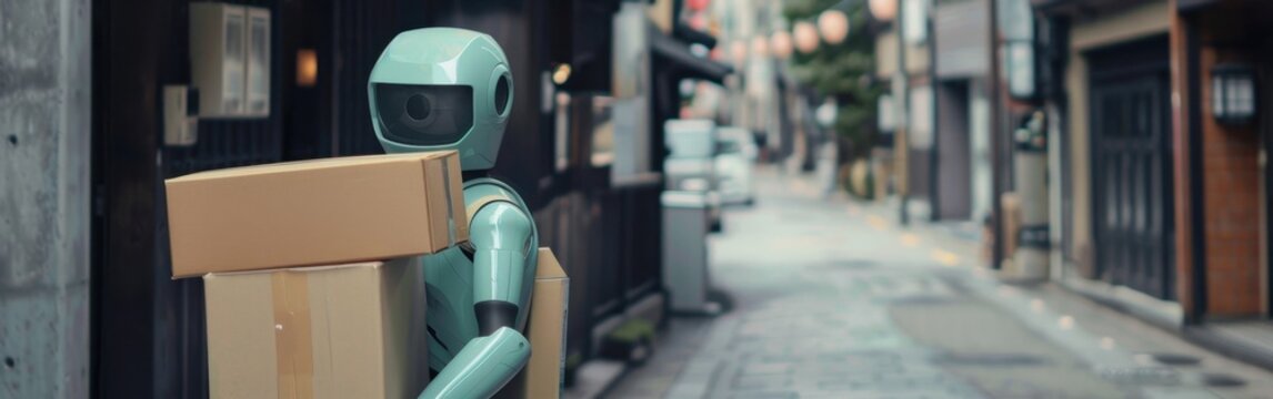 Sleek mint green humanoid robot carrying futuristic design elements