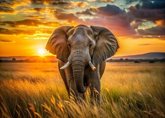 Naklejka premium Majestic Elephant in African Savanna: A Documentary-Style Photograph