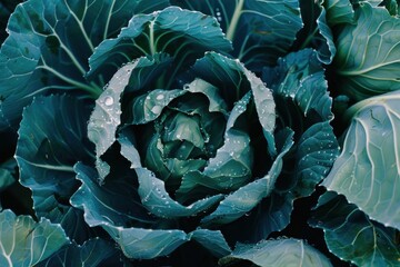 Fototapeta premium Lush Green Cabbage Field Captured from Above