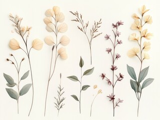 Naklejka premium Wildflowers and Butterflies Watercolor Collection Floral Elements Plants Dragonfly Nature Art Decor Greeting Card Invitation Spring Summer