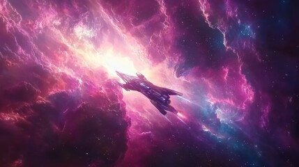 Fototapeta premium Spaceship through Nebula