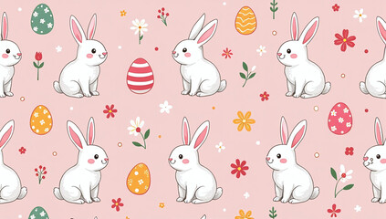 bunnies doodles flowers easter eggs beautiful pink background suitable easter cards banner textiles wallpapers vector