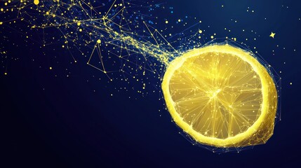Abstract lemon slice, digital art, geometric design, dark background