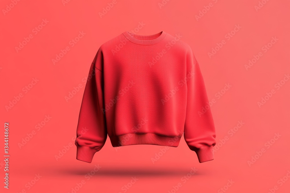 Poster stylish red sweater mock up showcasing texture against solid background in modern design setting