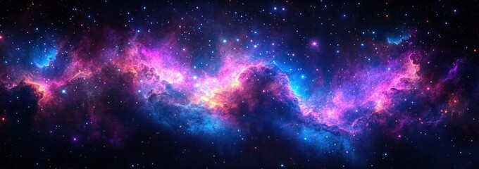Naklejka premium Vibrant Cosmic Nebula with Stars and Ethereal Glow in Surreal Digital Art