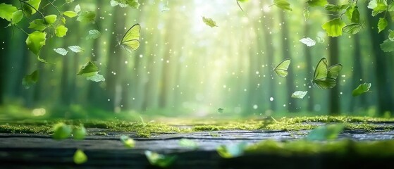 Obraz premium Enchanted Forest: Butterflies and Falling Leaves
