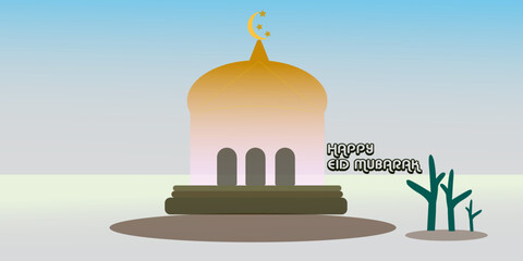 Happy Eid Mubarak greetings, with mosque logo