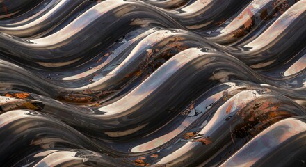 Abstract Dark Metallic Wave Pattern Reflective Wavy Surface Texture Background