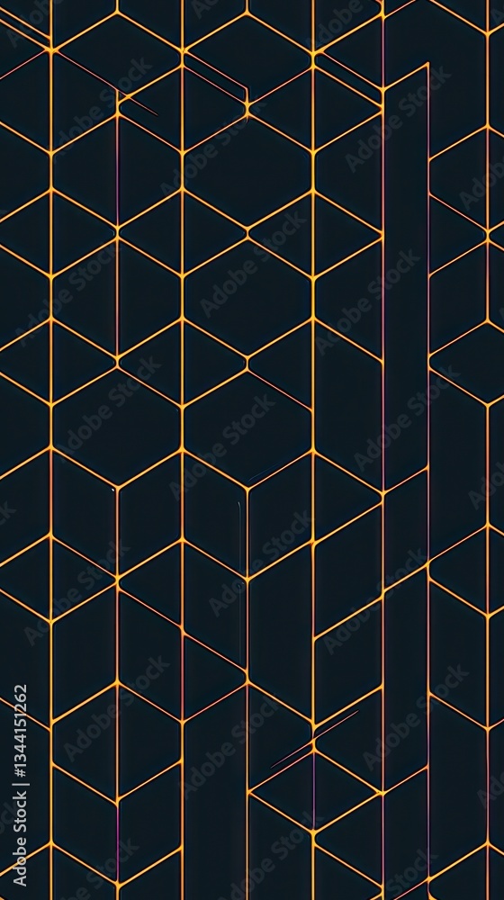 Poster abstract geometric pattern: dark hexagon grid with golden lines