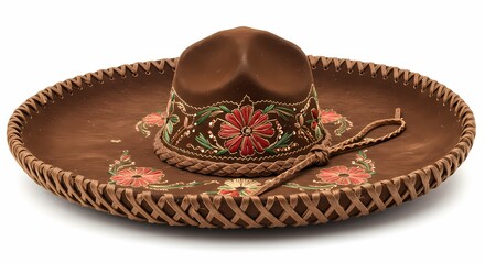 Brown Sombrero with Floral Embroidery