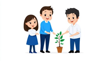 Happy Diverse Team Planting a Sapling