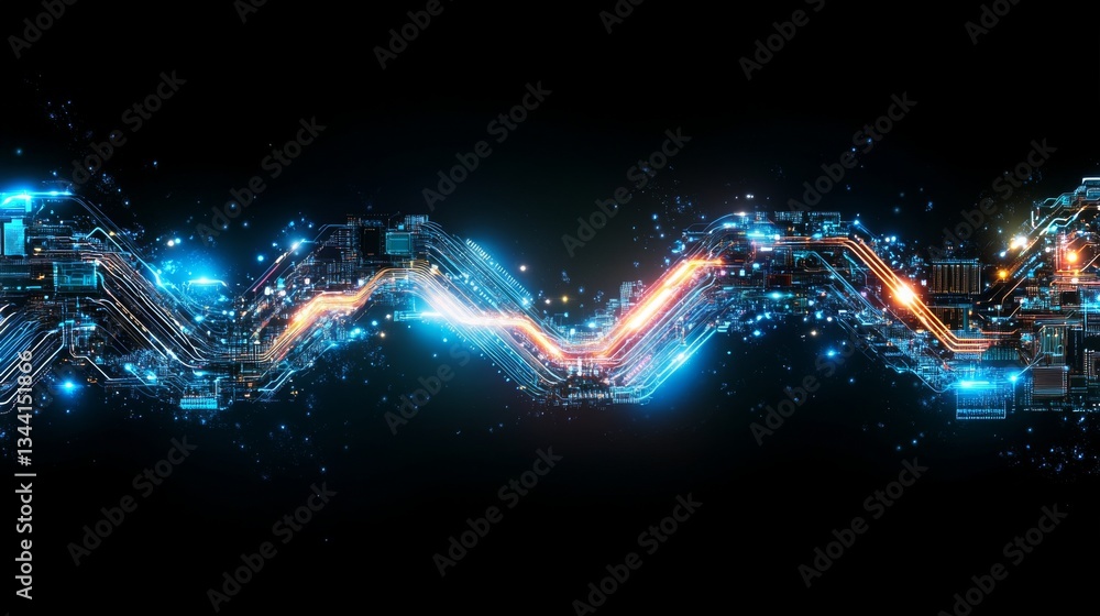 Poster dynamic representation of digital technology and data flow in vibrant colors