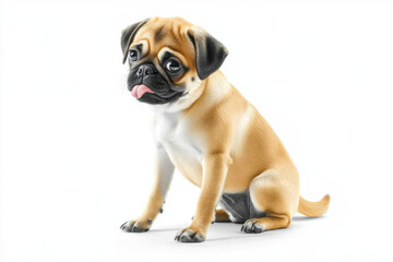 Obraz premium Pug puppy sitting with tongue out, looking forward with expressive eyes and a playful appearance on an isolated white background
