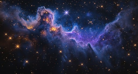 Cosmic Nebula in Space with Vibrant Purple and Blue Hues Glowing Stars and Surrealism Art Style