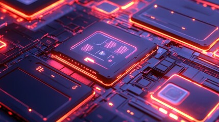 Fototapeta premium Futuristic Circuit Board with Neon Glow