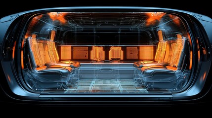 Futuristic interior of a high-tech vehicle showcasing seating and design elements