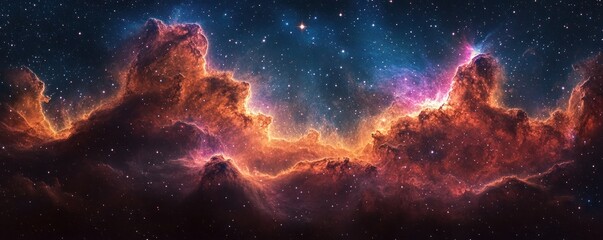 Fototapeta premium Vibrant Cosmic Nebula with Radiant Stars and Intricate Textures in Pink Purple and Blue